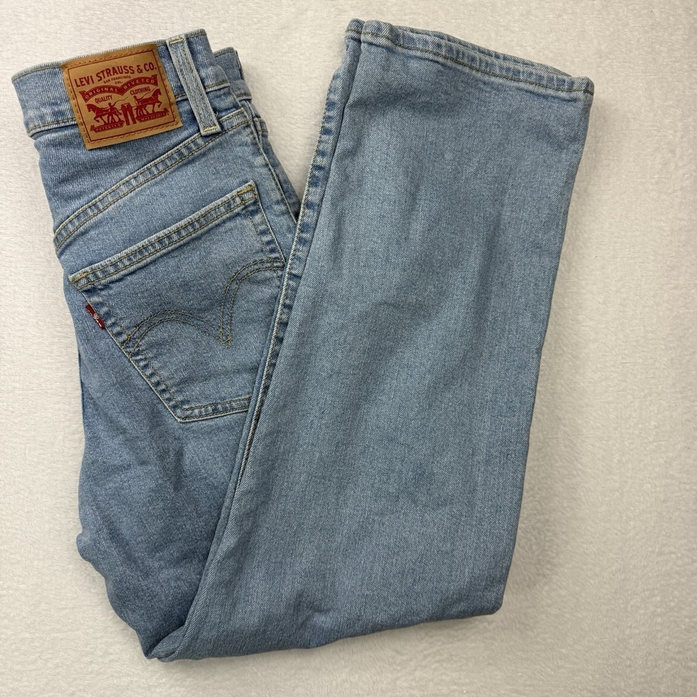 Levi's Ribcage Straight Ankle Jeans Womens 26 Blue Distressed High Rise 72693